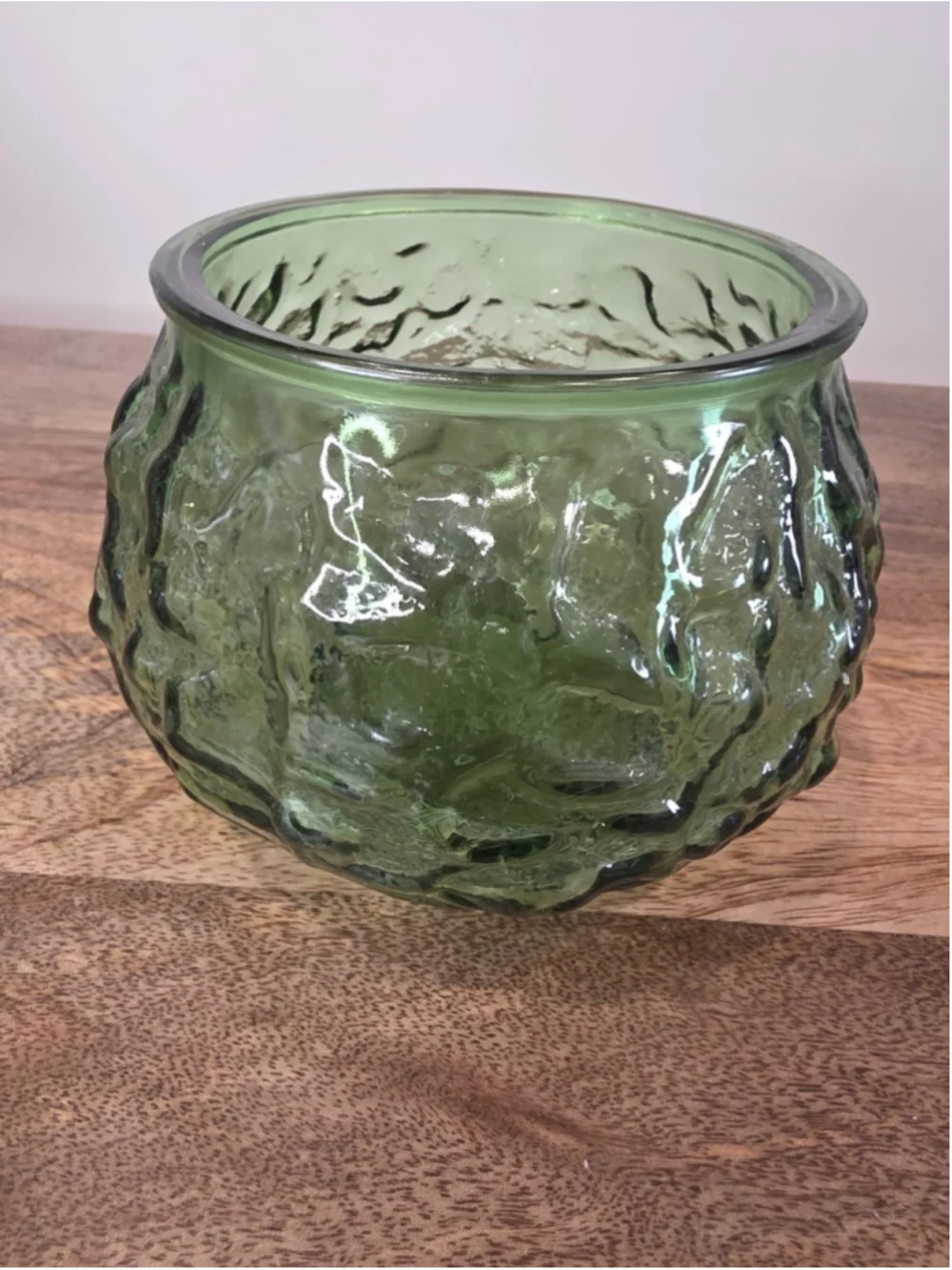VTG Green Textured Glass Votive Holder Cachepot Planter Bowl 5